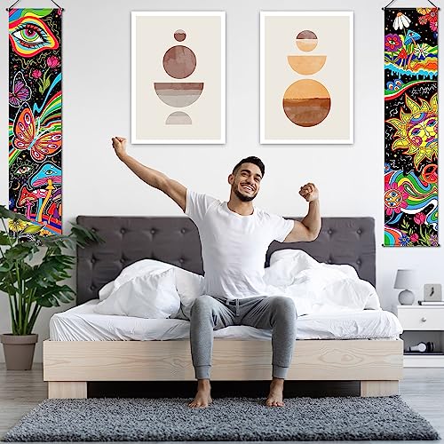Tiamon 2 Pcs Tapestry Banner Hippie Wall Decoration Eyes Room Wall Hanging Peacock Bohemian Colorful Abstract Backdrop Photography Background for Home Aesthetic Decor Room Bedroom(Skeleton Sun) - Thumbnail 7