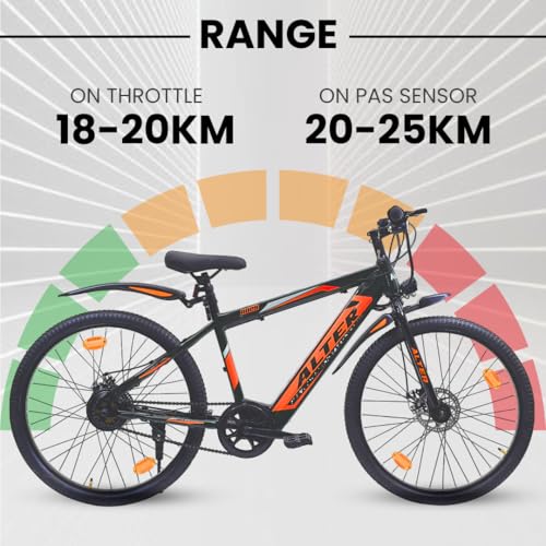 Image of Alter 26 inch 002S Model Electric Cycle with 36V 250W BLDC HUB Motor with Waterproof Connector | Lithium ION Battery in Frame | 95% PREASSEMBLED with Charger (5.2AH, Orange)