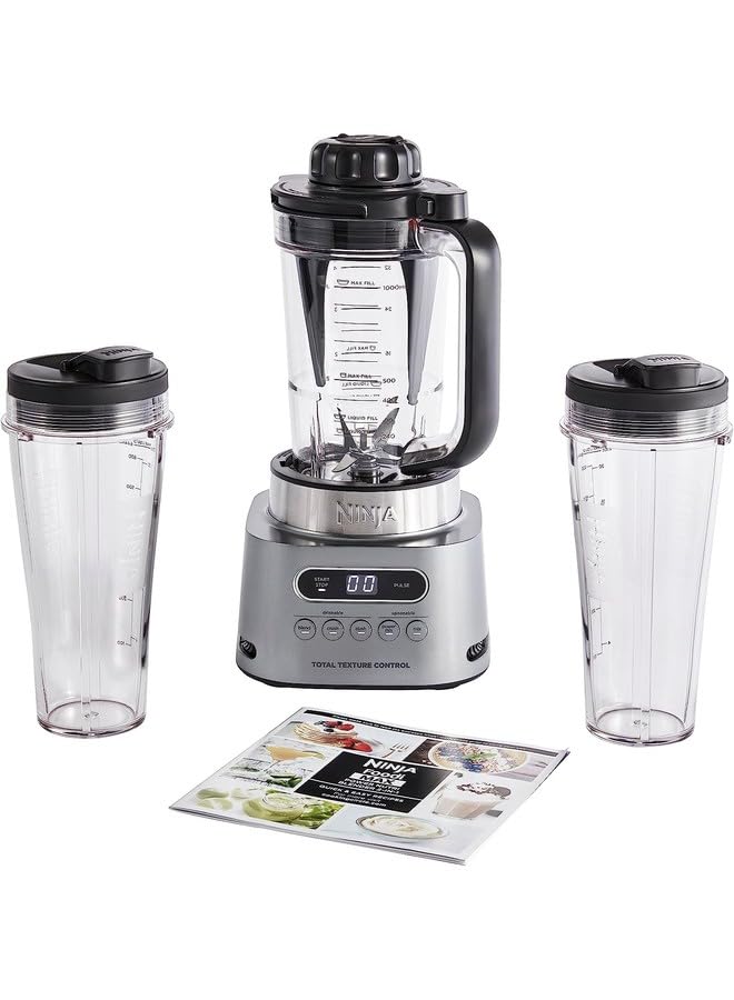 Ninja Foodi MAX Power Nutri Blender 2-in-1, Blend Smoothie Bowls, Thick Spreads & Frozen Drinks, Automatic Programs, SmartTorque, 1L Jug, 2x 700ml Cups, 1100W, Silver CB150ME, 2 Years Warranty