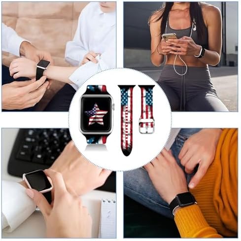 Compatible with American Flag Watch Bands for Women Men 38/40/41/42/44/45/46/49mm, Silicone Sport Replacement Wristband Strap for IWatch Series 11 10 9 Ultra 8 7 6 5 4 3 2 1 SE.38/40/41/42mm(Series 11 10).Vintage American Flag — view 2