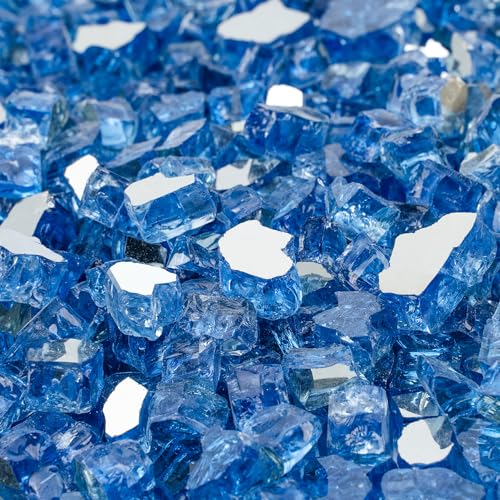 Mr. Fireglass 10 Pounds Fire Glass - 1/4 Inch High Luster Reflective Tempered Glass Rocks for Fireplace Fire Pit Table and Landscaping, Pacific Blue - Thumbnail 3