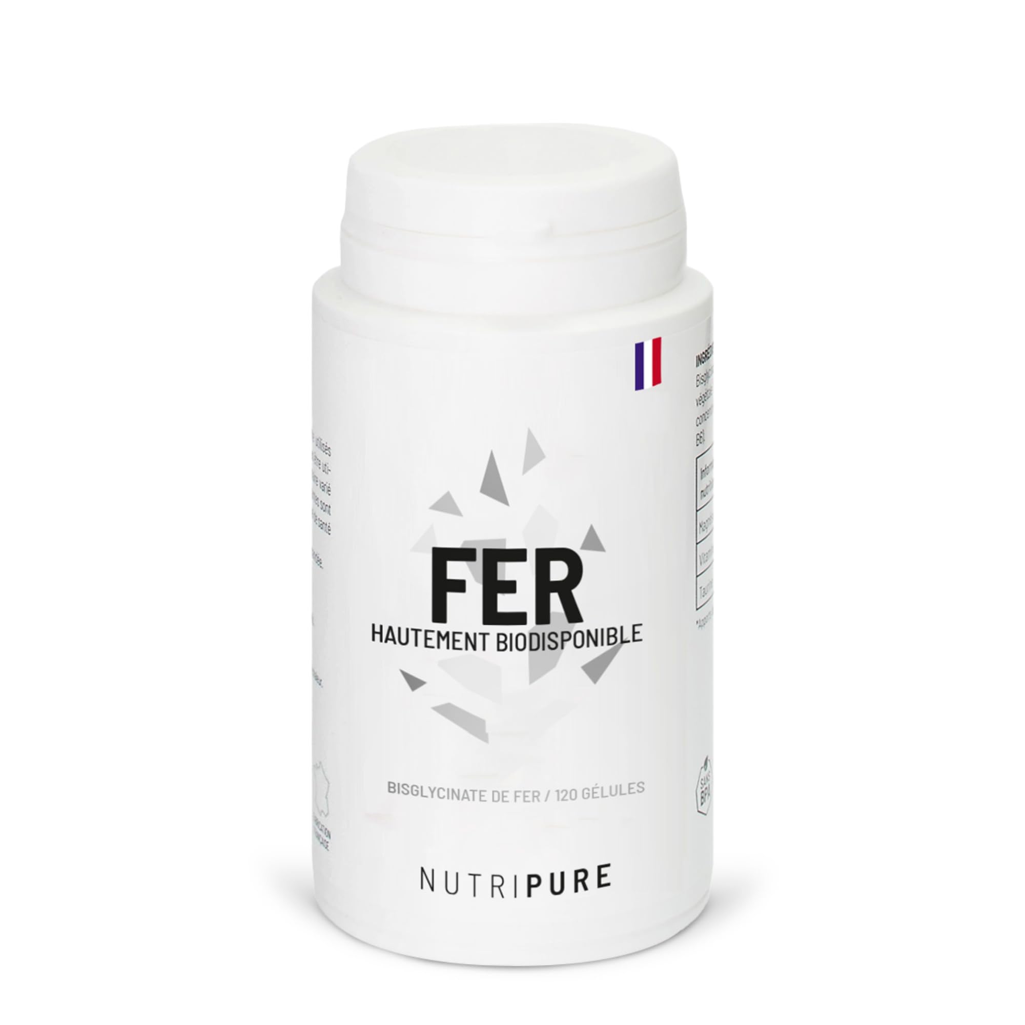 Nutripure | Fer Bisglycinate 14 mg Haute Qualité FERROCHEL® | Haute Absorption | Complément Alimentaire Anti-Fatigue & Renfort du Système Immunitaire | 120 Gélules Végétales | Vegan | Made in France