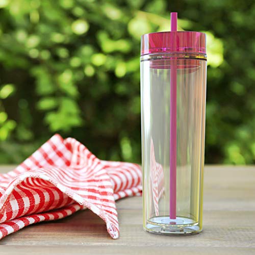 Maars Drinkware Double Wall Insulated Skinny Acrylic Tumblers With Straw And Lid, 16 Oz. (4 Pack, Royal) #TOP4
