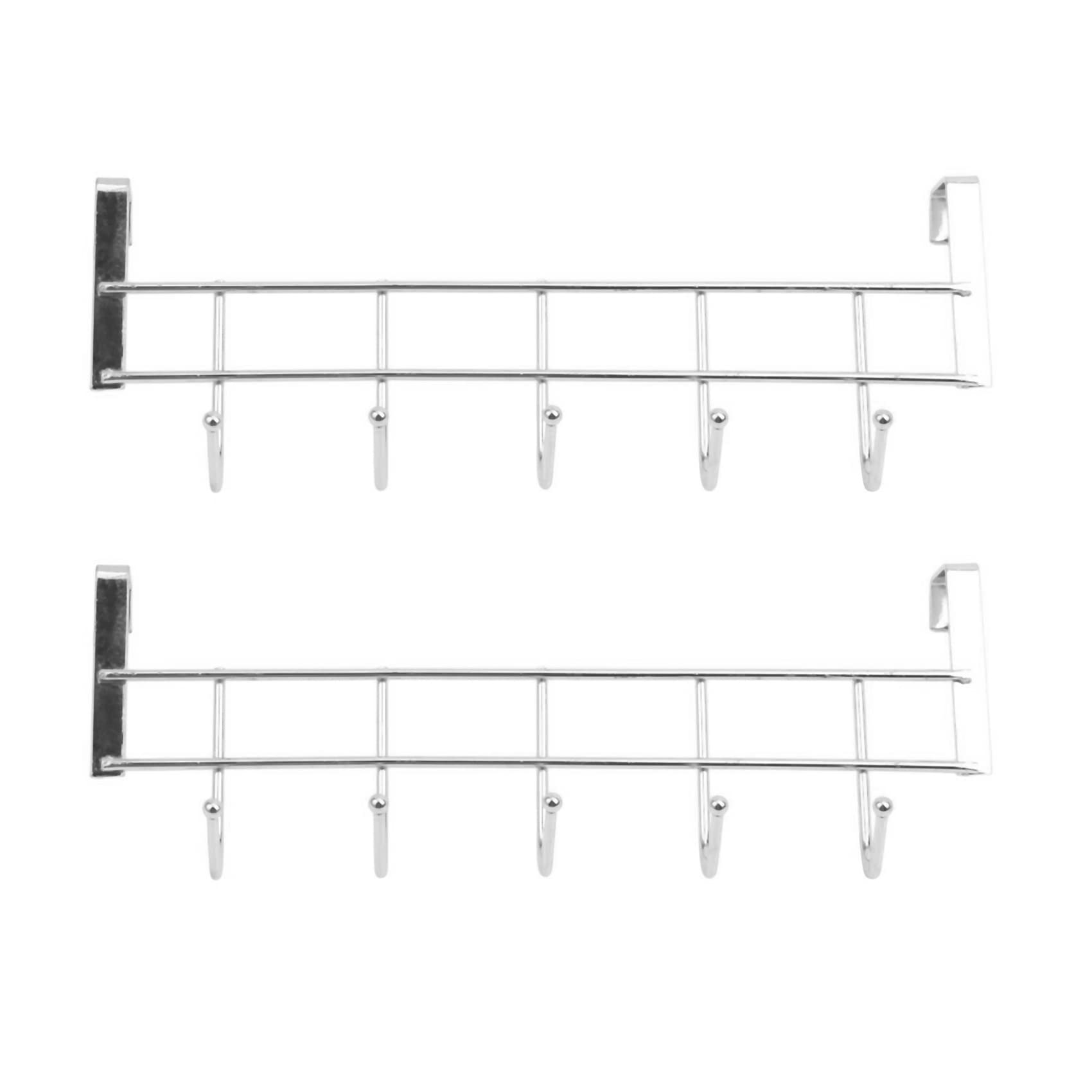 Hndhbfgrt Silver 2X 5 Hooks Over Door Home Bathroom Kitchen Coat Towel Loop Hanger Rack Holder Shelf,