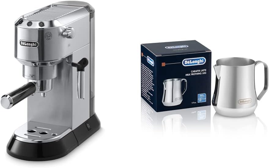 De'Longhi Delonghi EC680M DEDICA 15-Bar Pump Espresso Machine, Stainless Steel DLSC060 Milk Frothing Jug, 12 oz, Stainless Steel - Thumbnail 2