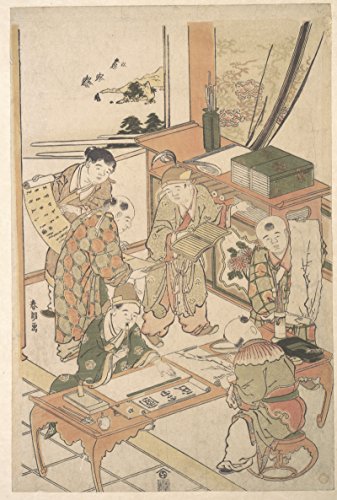 Pintura Hokusai Learning to Write & Paint de tamaño pequeño en marco negro
