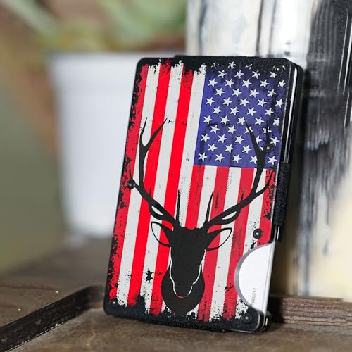 Slim Wallet With Money Clip, Deer Hunting American Flag Wallet Minimalist Blocking Credit Card Holder, Custom Name Deer Hunter US Flag Wallet, Gift To Hunting Lover, Gift On Birthday2