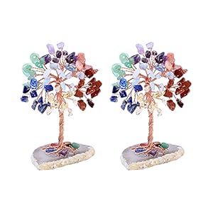 9cm, 2er Set: Bunte Mini Heilstein Bäumchen, Chakra Glücksbaum auf Achat | Edelstein-Baum
