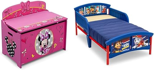 Delta Children Caja de juguetes de lujo, Disney Minnie Mouse y cama de plástico para niños pequeños, Nick Jr. PAW Patrol