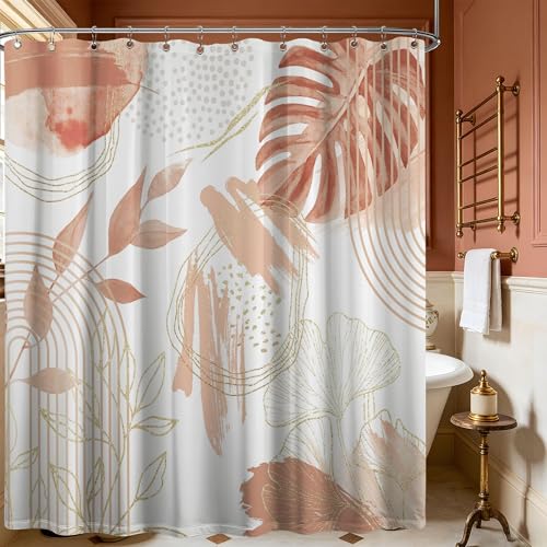 soeeao Coral Pink Shower Curtain Cute Girly Salmon Peach Mid Century Modern Shower Curtains for Girls Bathroom Decor Waterproof Cloth Fabric with Hooks 70 W x 72 L