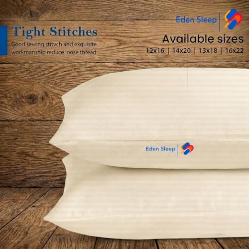 Image of Toddler Travel Small Pillow case, Pack of 2 Zipper Closure Pillow Cover 100% Cotton Baby Pillow Covers, 500 Thread Count Nersury Pillow Cases for Kids 14x20 inch, Ivory Stripe
