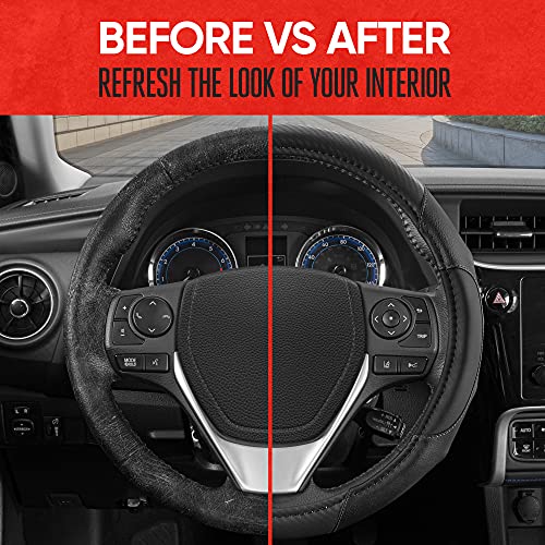 Motor Trend Gripdrive Black Carbon Fiber Steering Wheel Cover, Standard 15 Inch Size, Black Faux Leather Comfort Grip, Car Steering Wheel Cover For Auto Truck Van Suv #TOP2