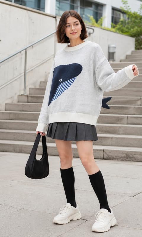 Image of Vamtac Mens Oversized Sweater Vintage Graphic Pullover Crewneck Knit Jumper Y2K Unisex Streetwear 2026 Fall Tops