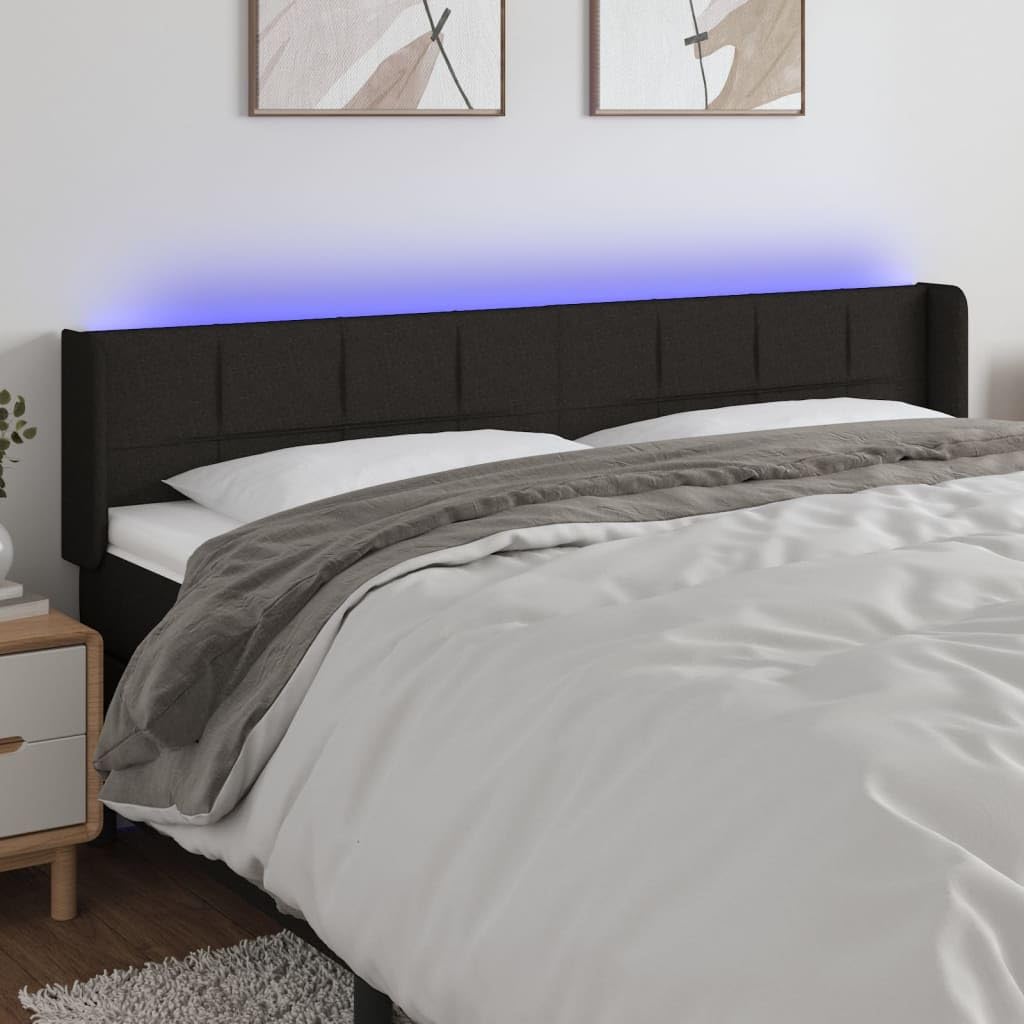 3123260 Testiera a LED Nera 203x16x78/88 cm in Tessuto Testata in Legno,Testata Letto Matrimoniale Muebles Dormitorio Spalliera Letto Testiere per Letto Matrimoniale