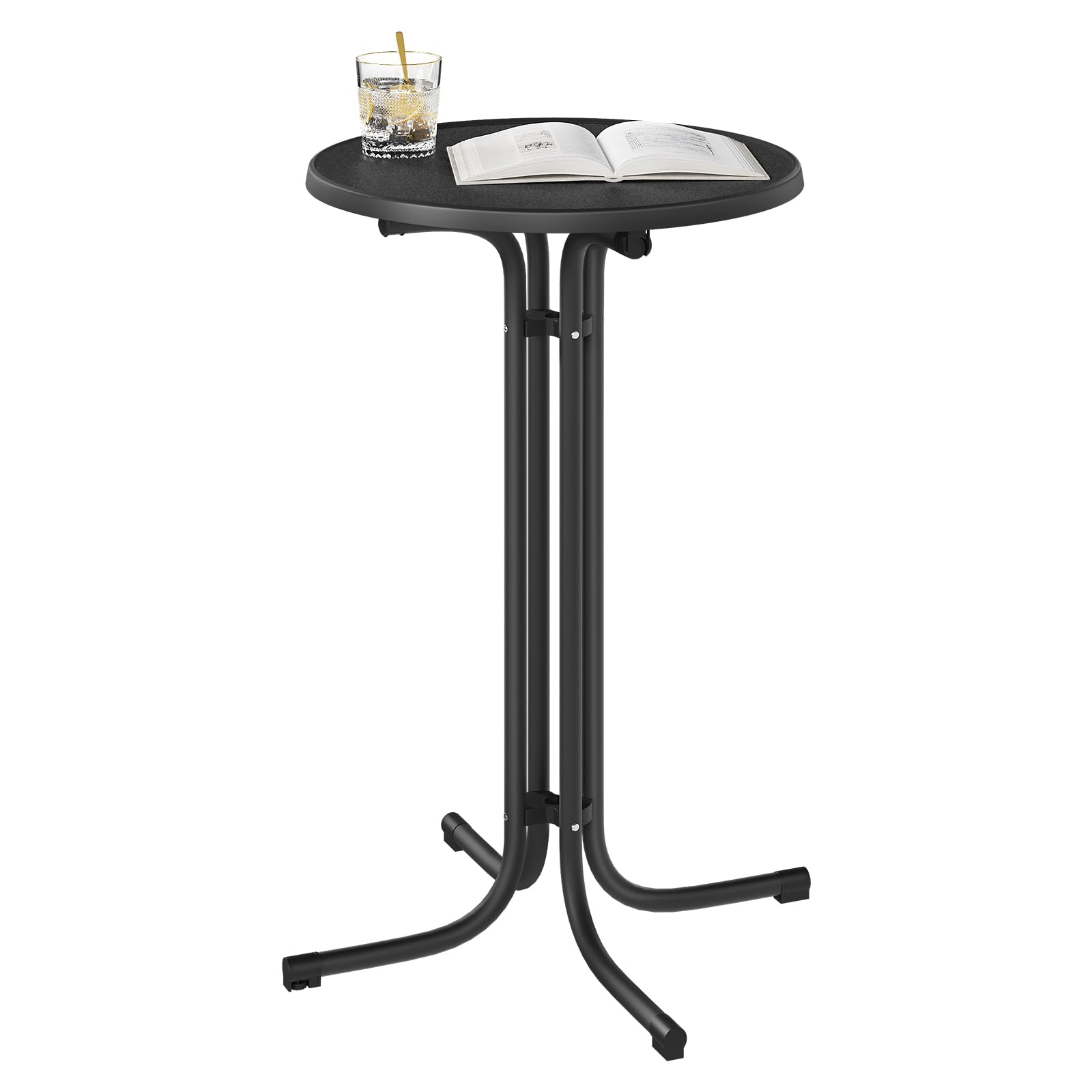 WOLTU Mesa de Bar Plegable, Mesita Redonda de Cóctel con Funda Elástica para Boda y Fiestas, con Patas Metálicas y Pie Ajustable, 70x110 cm, Negro Mate