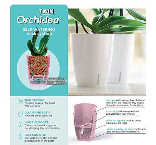 Santino 4.9 Inch Orchidea Self Watering Pots For Orchids In White - Decorative Wicking Planter With W/Great Aerification, Drainage And Water Level Indicator #TOP3