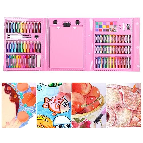 O conjunto de arte para desenho infantil inclui lápis de cor de água, lápis colorido, tinta em pó, f