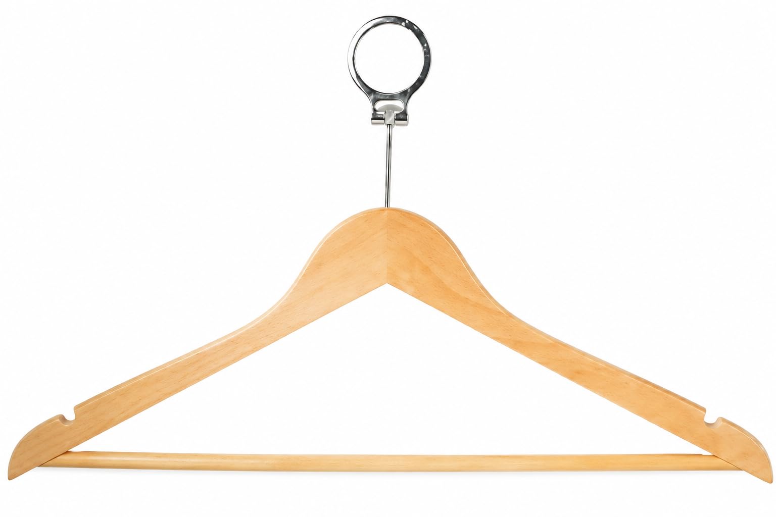 Paquete de 100 perchas antirrobo para hoteles, de madera maciza – Perchas profesionales con anillo de seguridad y barra de pantalones antideslizante para hoteles, B & B y residencias, natural