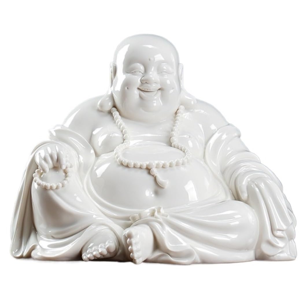 GAOJUNAN Buddha Statue,Zen Altars, 8.2 Inch Laughing Buddha Statues Sculptures Ceramic Statue Home Decor Car Ornament Desk Shelf Decoration(D)