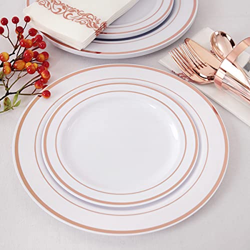 Supernal 400Pcs Rose Gold Dinnerware, Plastic Plates,Wedding Decoration, Silverware, Rim Cups,Napkins,Suit For Wedding, Birthday,Party #TOP4