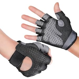 Workout Gloves for Women Men Weight Lifting Gloves Thick Padded Gym Gloves Breathable Fingerless Grip Gloves with Full Palm Protection for Exercise Hanging Weightlifting Cycling Pull ups Rowing(M)