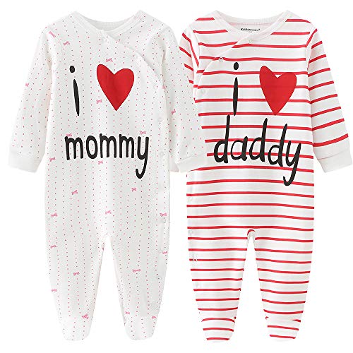 Unisex Baby 2-Pack Organic Cotton Snap Footed Sleep and Play Pajamas Long Sleeve Bodysuit for Boy and Girl