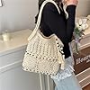 JPSSJGYH Sac de plage au crochet pour femmes, sac à bandoulière tissé bohème avec pompons, sac à main souple pour les vacances d'été (Beige) #1
