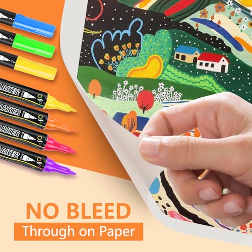 Image of 100-Pack Acrylic Paint Pens, Dual Tip with Brush & Fine, Carrying Case | 88 regular +12 metallic color, Ideal for rock, canvas, wood, fabric, Black Paper, Photo Album, Card Making, DIY Crafts