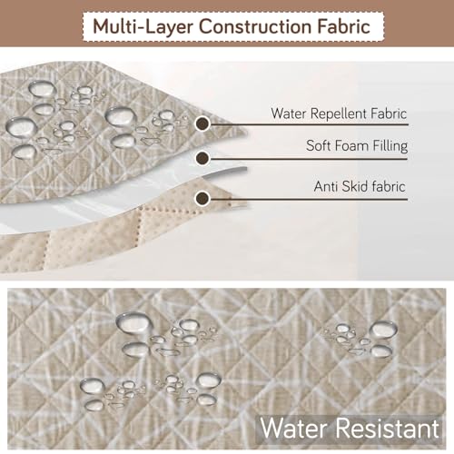 Image of HOKIPO 'Elira Series' Printed Quilted One-Piece L Shape 4 Seater (2+2) Sofa Cover Mat with Right Chaise | Anti-Slip Backing & SecureFit Belt, Beige Abstract Geometry (AR-6228-C3)