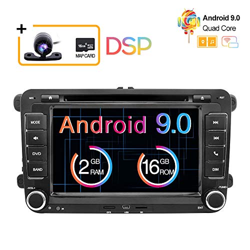 Radio estéreo para coche Android 9.0, 2Din, pantalla táctil HD de 7 pulgadas, reproductor de DVD, navegación GPS paraVW Golf Polo Passat Tiguan Jetta con WiFi, Bluetooth, monitor externo
