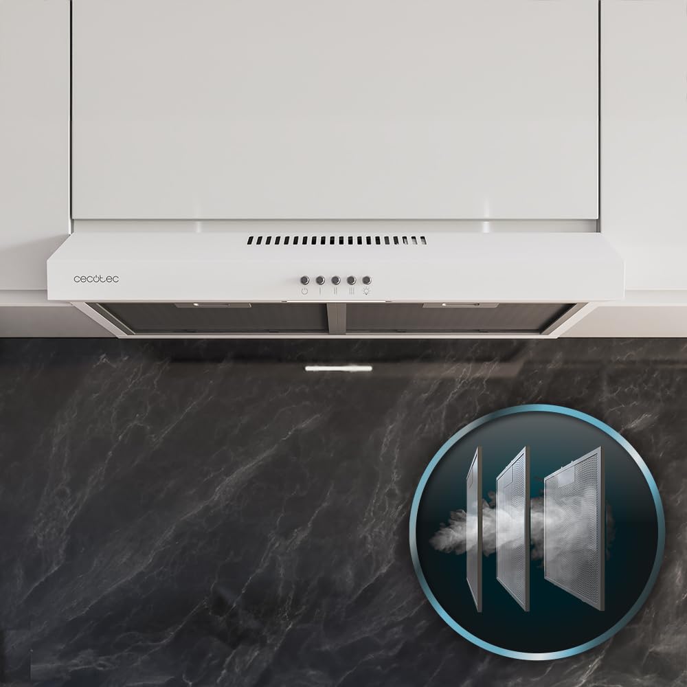 Cecotec Cappa aspirante 60 cm di larghezza Bolero Flux CM 602200 Inox B. Potenza di aspirazione 220 m3/h, motore 70 W, basso consumo, controllo meccanico, 3 livelli di potenza, finitura in inox