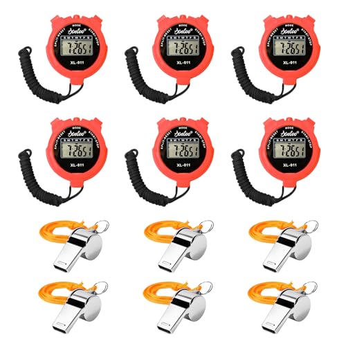 Chronomètrez Numérique,6 Pièces Multifonction Chronomètre De SPOR avec 6 Sifflets,Chronomètre Multifonction,Chronomètres De Sport Numériques pour L&rsquo;entraînement Et La Compétition,Rouge