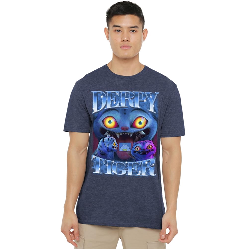 K-Pop Demon Hunters - Derpy Tiger Bootleg Unisex T Shirt, Heather Navy, XXX-Large