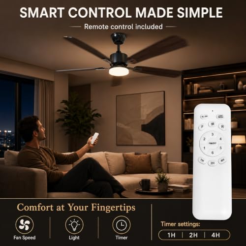 STANDLE 42 Inch Ceiling Fans with Lights and Remote Control Black - image 9