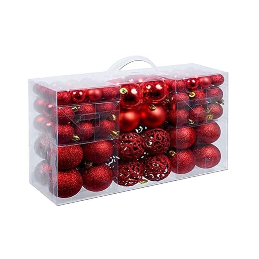 Confezione 100 Palline di Natale Infrangibili Con Gancio Palle di Natale Diametro 3/4/6 cm, Addobbi E Decorazioni per Albero di Natale (Rosso)