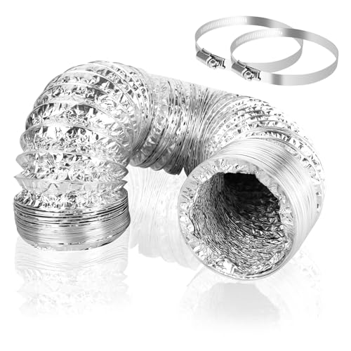 DMJJSD Abluftschlauch Ø100mm, 3m Abluftschlauch Flexibel Luftleitungen Aus Aluminium Rohr Flexschlauch Schlauch Verlängerung mit 2 Schlauchschelle...