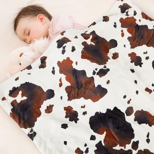 Image of Cow Baby Blanket for Boys Girls Soft Fleece Minky Blanket with Dotted Backing Double Layer Newborn Toddler Blankie for Nursery Stroller Crib Gift to Son Nephew Grandson 26.5 * 40 Inches