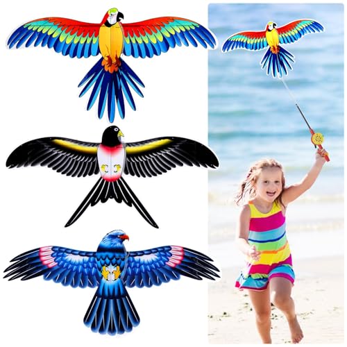Mini Pocket Kite for Kids Ages 3-8 Easy to Fly Cute Colorful Birds Kites with Handle Lightweight Durable for Beach Park Playground Birthday Gifts and Family Fun Activities 3Pcs