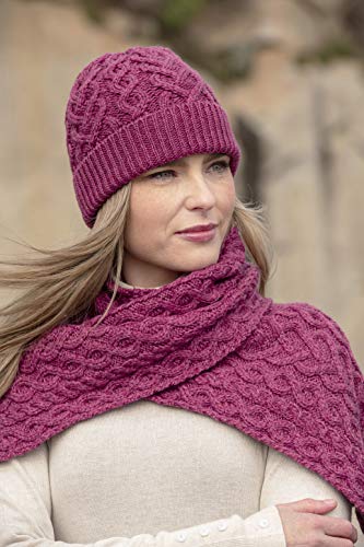 Aran Crafts Women's Irish Cable Knitted Wool Heart Pattern Hat (X4943-MAG) Magenta - Image 2