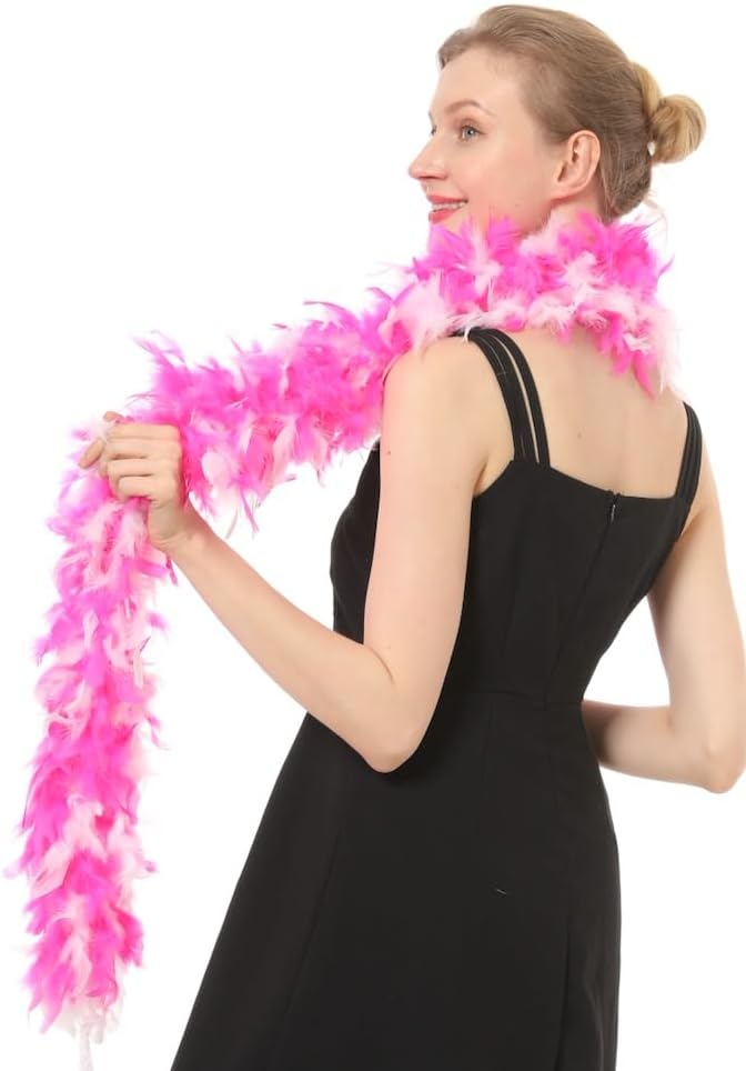 80 Gram 2 yards Long, Chandelle Feather Boa, Great for Party, Wedding, Halloween Costume, Christmas Tree Decoration (Candy pink mix White Color) - Image 4