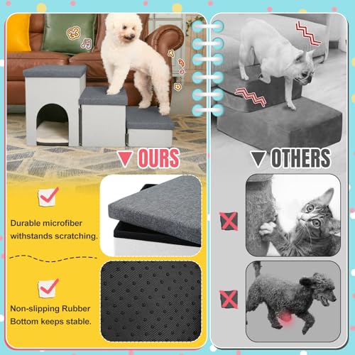 HOMELYSIAN Escadas para Cães para Camas Altas, Degraus Dobráveis para Animais de Estimação para Cães