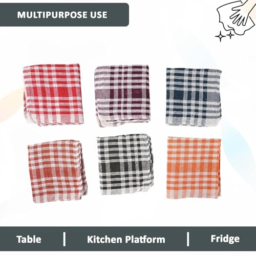 Image of ikis Cotton Kitchen Towels, 30x56 cm, Pack of 12, Striped Multicolour Dish Cloths, Quick Absorbent Cleaning Napkins