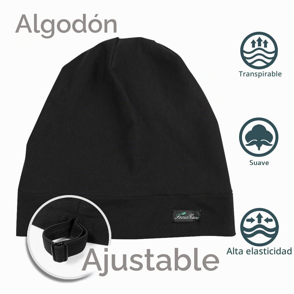 FocusCare ADJUST-1 Gorro de dormir ajustable con forro de satén para rastas, pelo rizado, talla L, Talla única Negro 1 uds. por paquete ]