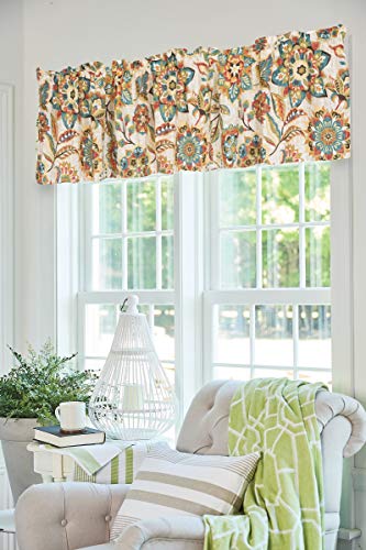 C&F Home Fiona Jacobean Cotton Window Treatment Curtain Valance Set Of 2 Floral Flowers Vintage Boho Bohemian Modern Colorful Fall Autumn 72" X 15.5" Cream Cocoa Sage Teal Valance Set Of 2 Brown #TOP4