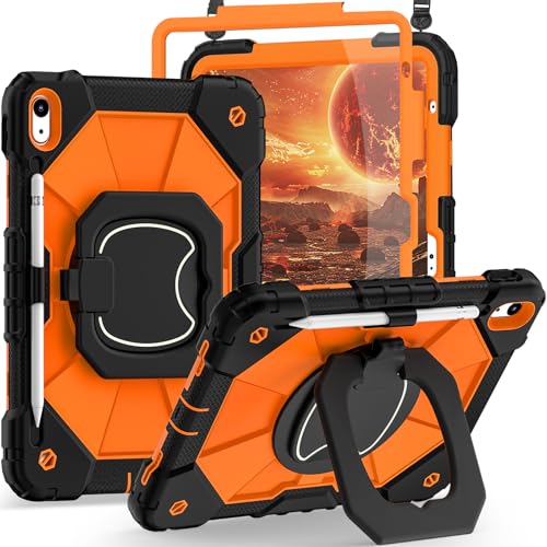 Image of Auizotl Case for iPad (A16) 11th Generation 11 Inch (2025) /iPad 10th Generation 10.9 Inch (2022) with Screen Protector /Rotating Stand,Military Grade Shockproof i Pad Case 10th Generation,Orange