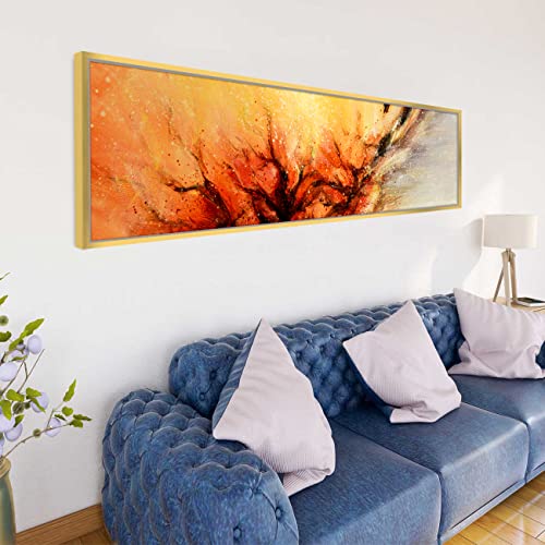 Image of PAINTINGMANTRA Abstract Galaxy in the Star Large Canvas Painting Framed Panel Wall Painting, Framed Luxury Paintings for Home Decoration, Living room, Bedroom and Office Decor (Yellow, 13x47 Inch)