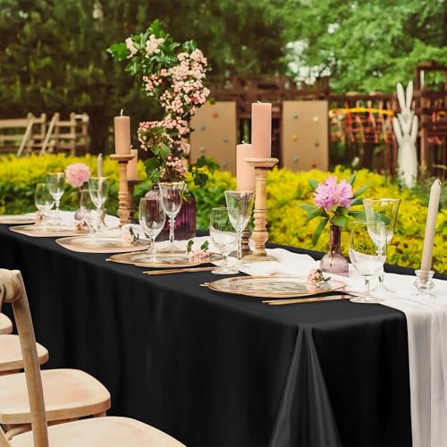 Image of TURSTIN 8 Pack Black Satin Tablecloth 102 x 58 Inch Overlay Table Cover