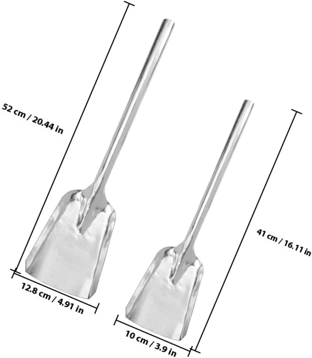 Thickened Cast Iron Coal Shovel Stove Ash Scoop Set Medium and Small Size White Iron Fireplace Cleaning Shovels for Household Stove and Fire Pit Use