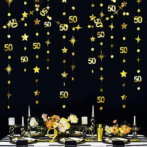 Gold 50th Birthday Decorations Number 50 Circle Dot Twinkle Star ...