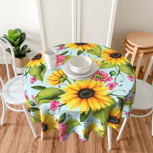 Lvhompro Spring Summer Tablecloth 60 Inch Round Sunflower Table Cloth Water-Resistant Spill-Proof Washable Fabric Table Cover for Kitchen Dining Party Picnic Indoor Outdoor by Lvhompro - Used condition - Image 6